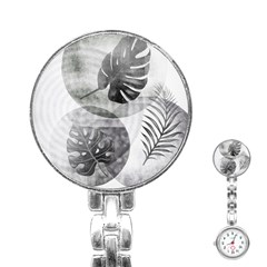 Vintage Retro Boho Background Leaves Botanical Stainless Steel Nurses Watch