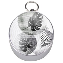 Vintage Retro Boho Background Leaves Botanical Silver Compasses