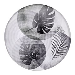 Vintage Retro Boho Background Leaves Botanical Round Glass Fridge Magnet (4 Pack) by Maspions