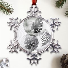 Vintage Retro Boho Background Leaves Botanical Metal Large Snowflake Ornament by Maspions