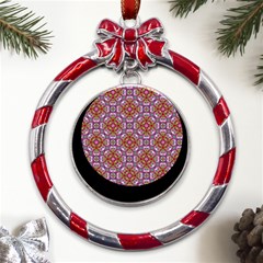 Pattern Mandala Seamless Metal Red Ribbon Round Ornament