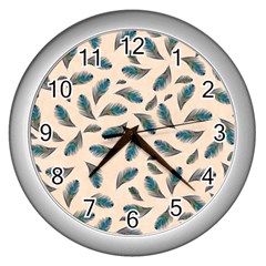 Background Palm Leaves Pattern Wall Clock (silver)