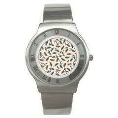 Background Palm Leaves Pattern Stainless Steel Watch