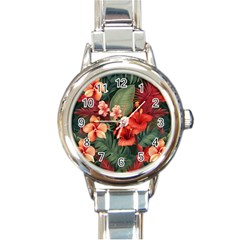 Tropical Flower Bloom Round Italian Charm Watch