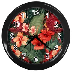 Tropical Flower Bloom Wall Clock (black) by Maspions