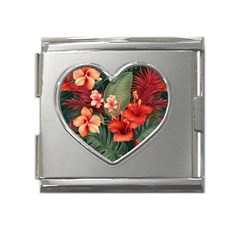 Tropical Flower Bloom Mega Link Heart Italian Charm (18mm)