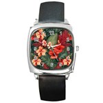 Tropical Flower Bloom Square Metal Watch Front