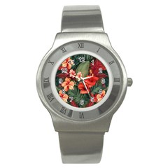 Tropical Flower Bloom Stainless Steel Watch