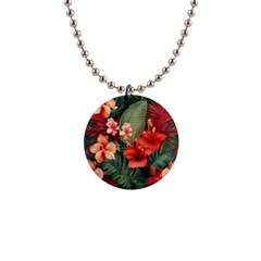 Tropical Flower Bloom 1  Button Necklace by Maspions