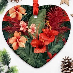 Tropical Flower Bloom Heart Ornament (two Sides)