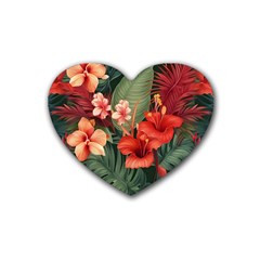 Tropical Flower Bloom Rubber Heart Coaster (4 Pack) by Maspions