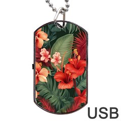 Tropical Flower Bloom Dog Tag Usb Flash (two Sides) by Maspions