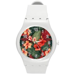 Tropical Flower Bloom Round Plastic Sport Watch (m) by Maspions