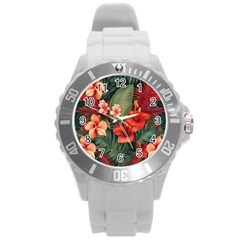 Tropical Flower Bloom Round Plastic Sport Watch (l) by Maspions