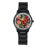 Tropical Flower Bloom Stainless Steel Round Watch Front