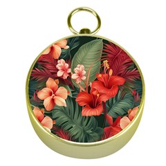 Tropical Flower Bloom Gold Compasses