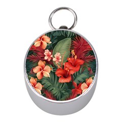 Tropical Flower Bloom Mini Silver Compasses