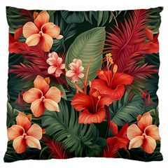 Tropical Flower Bloom Large Premium Plush Fleece Cushion Case (one Side)