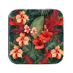 Tropical Flower Bloom Square Metal Box (black)