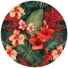 Tropical Flower Bloom Wooden Puzzle Round