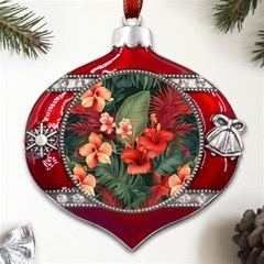 Tropical Flower Bloom Metal Snowflake And Bell Red Ornament