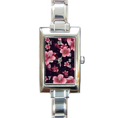 Flower Sakura Bloom Rectangle Italian Charm Watch