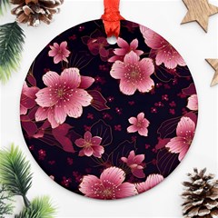 Flower Sakura Bloom Round Ornament (two Sides)