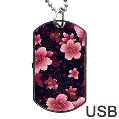 Flower Sakura Bloom Dog Tag Usb Flash (two Sides)