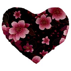 Flower Sakura Bloom Large 19  Premium Heart Shape Cushions