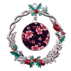 Flower Sakura Bloom Metal X mas Wreath Holly Leaf Ornament by Maspions