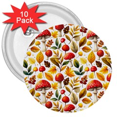 Mushroom Autumn Fall 3  Buttons (10 Pack) 