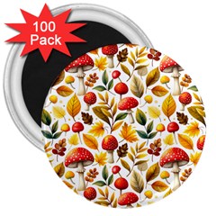 Mushroom Autumn Fall 3  Magnets (100 Pack)