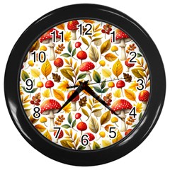 Mushroom Autumn Fall Wall Clock (black)