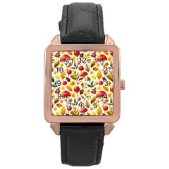 Mushroom Autumn Fall Rose Gold Leather Watch 