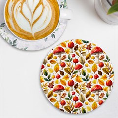 Mushroom Autumn Fall Uv Print Round Tile Coaster by Maspions