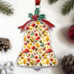 Mushroom Autumn Fall Metal Holly Leaf Bell Ornament Front