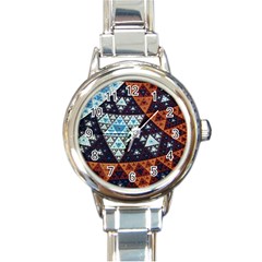 Fractal Triangle Geometric Abstract Pattern Round Italian Charm Watch by Cemarart