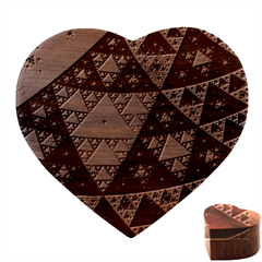 Fractal Triangle Geometric Abstract Pattern Heart Wood Jewelry Box by Cemarart