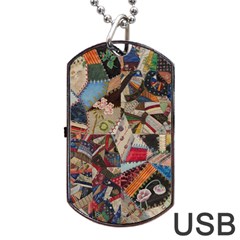 Background Embroidery Pattern Stitches Abstract Dog Tag Usb Flash (two Sides) by Ket1n9