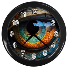 Eye Bird Feathers Vibrant Wall Clock (black) by Hannah976