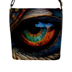 Eye Bird Feathers Vibrant Flap Closure Messenger Bag (l) by Hannah976