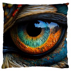 Eye Bird Feathers Vibrant Large Premium Plush Fleece Cushion Case (two Sides) by Hannah976