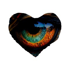 Eye Bird Feathers Vibrant Standard 16  Premium Flano Heart Shape Cushions by Hannah976