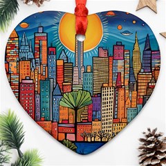 City New York Nyc Skyscraper Skyline Downtown Night Business Urban Travel Landmark Building Architec Ornament (heart)