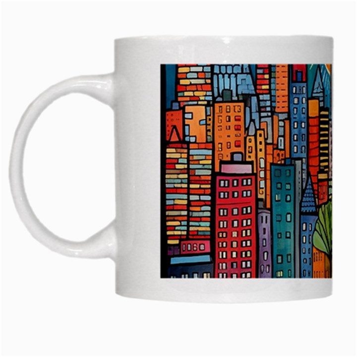 City New York Nyc Skyscraper Skyline Downtown Night Business Urban Travel Landmark Building Architec White Mug