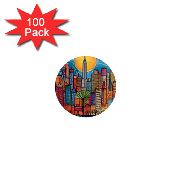 City New York Nyc Skyscraper Skyline Downtown Night Business Urban Travel Landmark Building Architec 1  Mini Magnets (100 pack) 