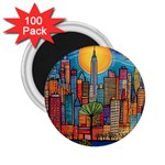 City New York Nyc Skyscraper Skyline Downtown Night Business Urban Travel Landmark Building Architec 2.25  Magnets (100 pack)  Front