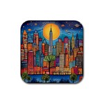 City New York Nyc Skyscraper Skyline Downtown Night Business Urban Travel Landmark Building Architec Rubber Coaster (Square) Front