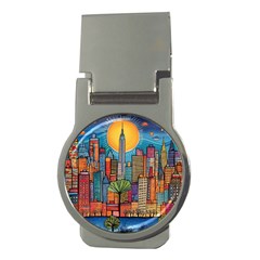 City New York Nyc Skyscraper Skyline Downtown Night Business Urban Travel Landmark Building Architec Money Clips (round)  by Posterlux