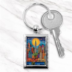 City New York Nyc Skyscraper Skyline Downtown Night Business Urban Travel Landmark Building Architec Key Chain (rectangle) by Posterlux